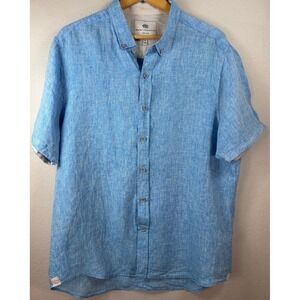 Report Collection Mens 100% Linen Blue Short Sleeve Button Down Shirt XL Casual